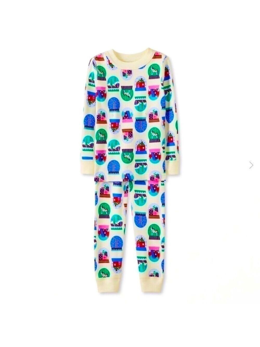 HANNA Andersson Long John Holiday Print Pajama Set Organic Hygge Snowglobes 3T